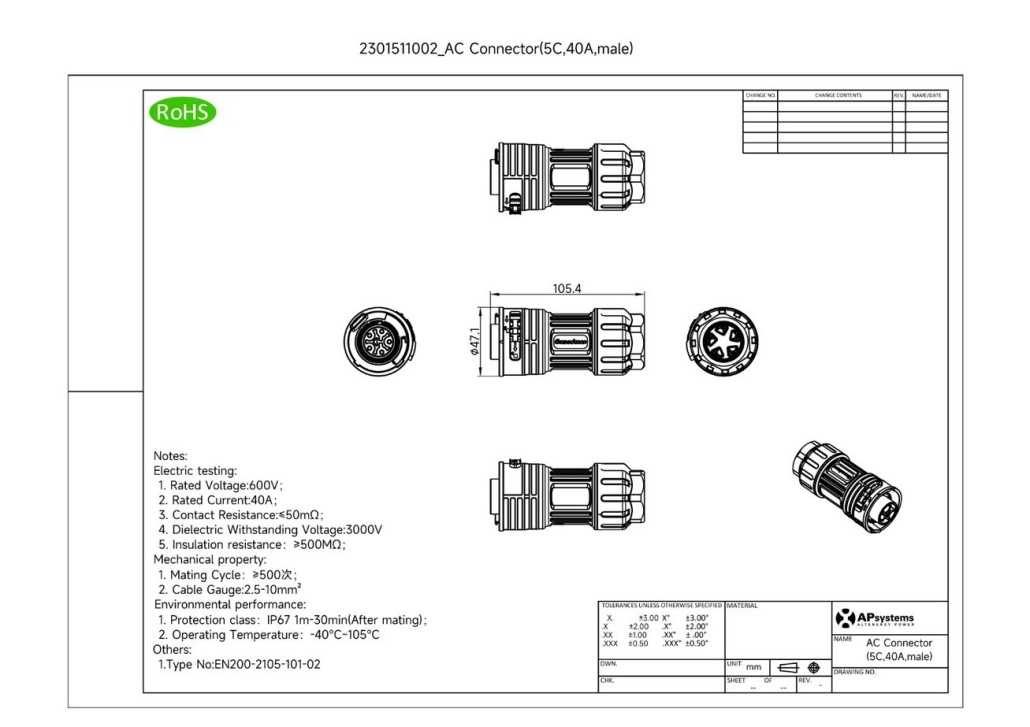 40a-ac-male-connector-en-5-wire-optional-apsystems-emea