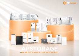 APstorage equipment lineup displayed on an orange circular platform with the APstorage logo visible in the top-right corner, set against a light background.